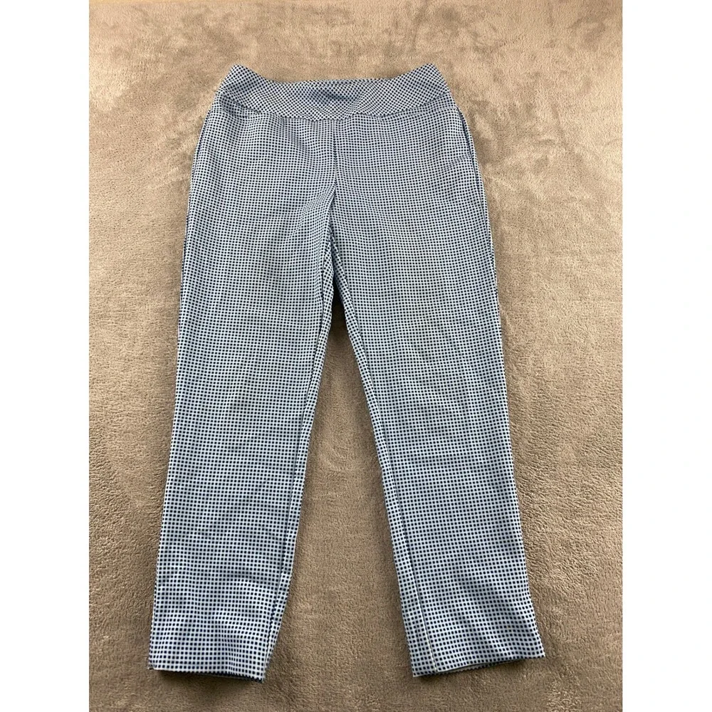 Acegole Womens Blue Gingham Golf Pants Straight Leg Pull On Trousers Size Medium